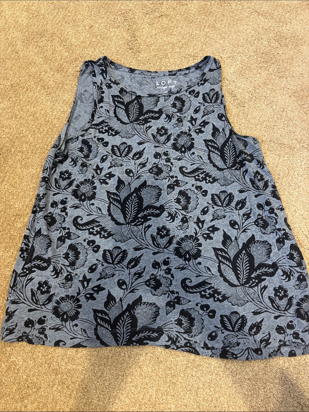 LOFT Blue Tank Top with Floral Print